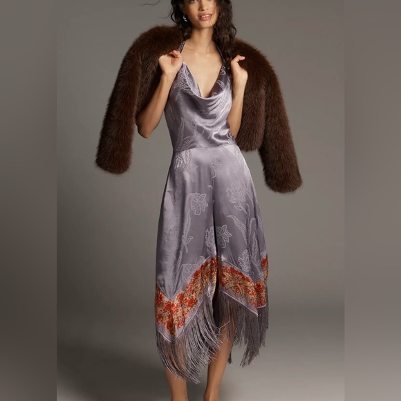 Anthropologie Pants - By Anthropologie Fringe Cowl Neck Jumpsuit Soft Violet size 16 NEW $198